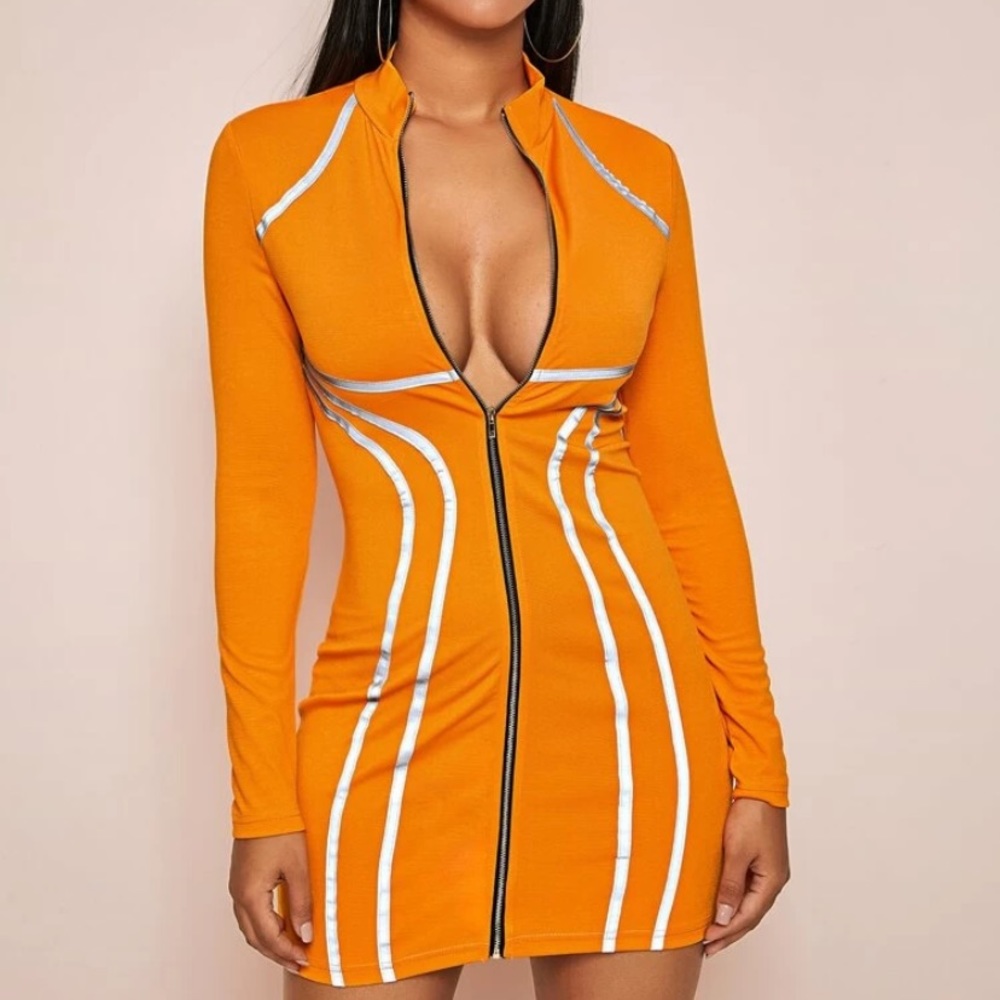 Neon orange long sleeve dress